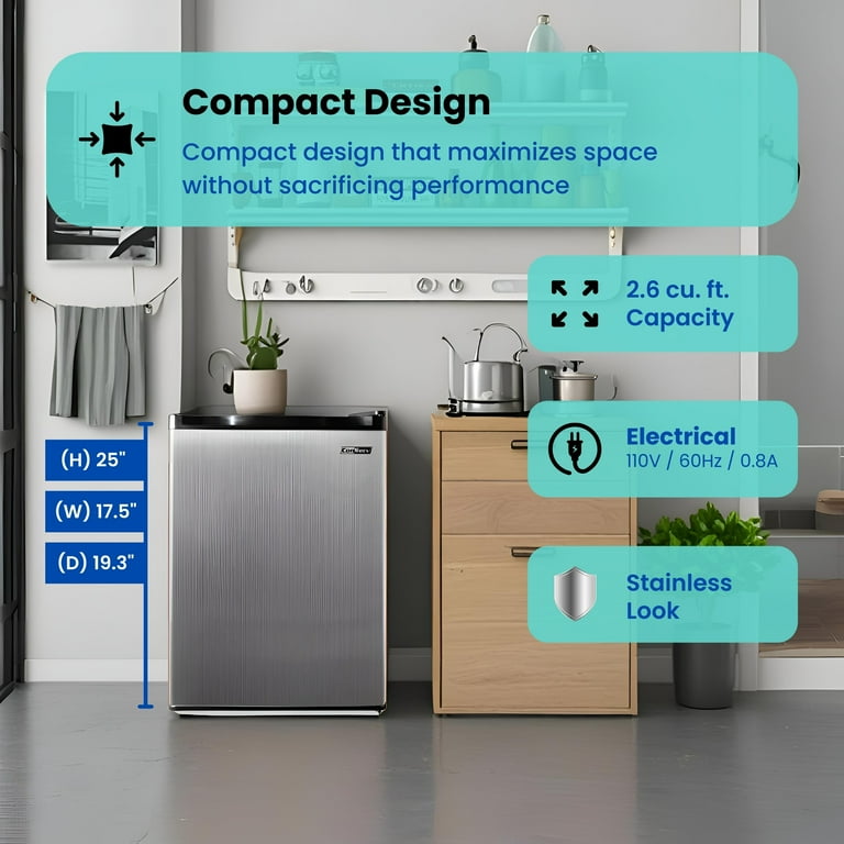 Conserv 2.6 cu.ft. Compact Refrigerator-Stainless, Reversible Door