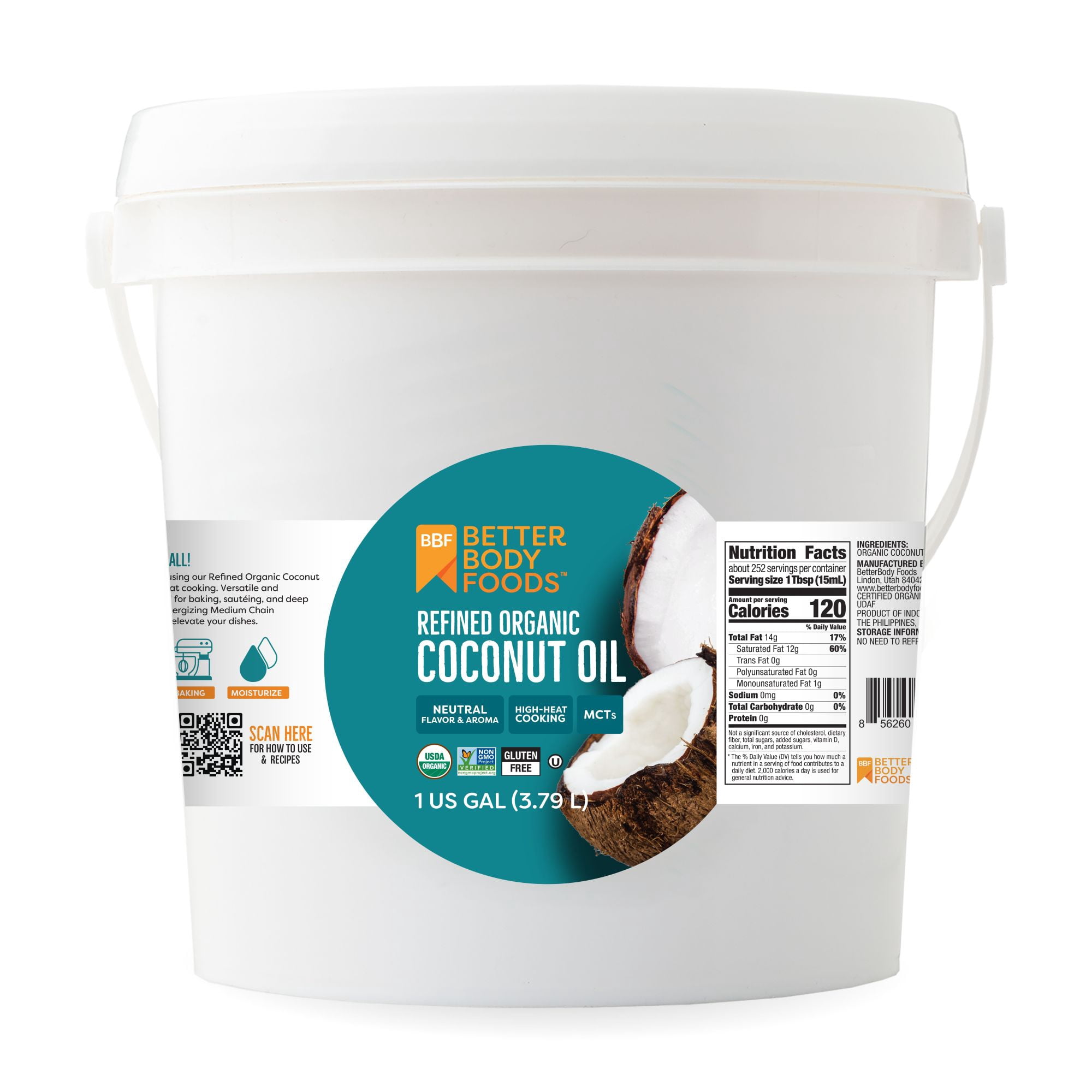 (2 pack) BetterBody Foods Organic Refined Coconut Oil, 1 Gallon