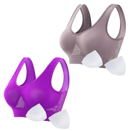 HCURIBAD Wireless Bras  Clearance! 2 Pack Women Seamless Sports Bra Breathable Wireless Up Bra with Pads Yoga Running Fitness Bralettes  Push up Bra Backless Bra Bras for Women Purple 2XL