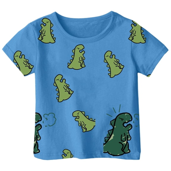 Tisuna Tees For Girls Child Cute Dinosaur Print Short Sleeve Crew Neck Shirts Fashion Loose Little Kids Summer Pullover Tops Blue Size 1-2 Years