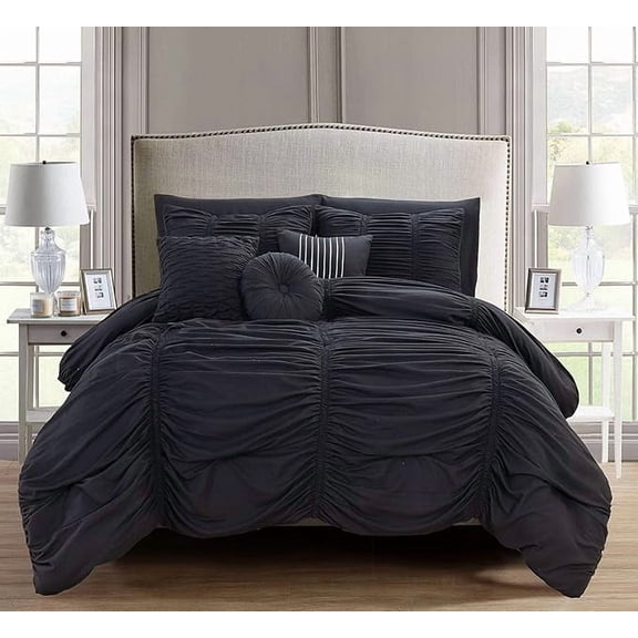Elegant Comfort Softest, 10pc Pleated Bedding-in-a-Bag, Ruched Ruffle Comforter Set Featuring