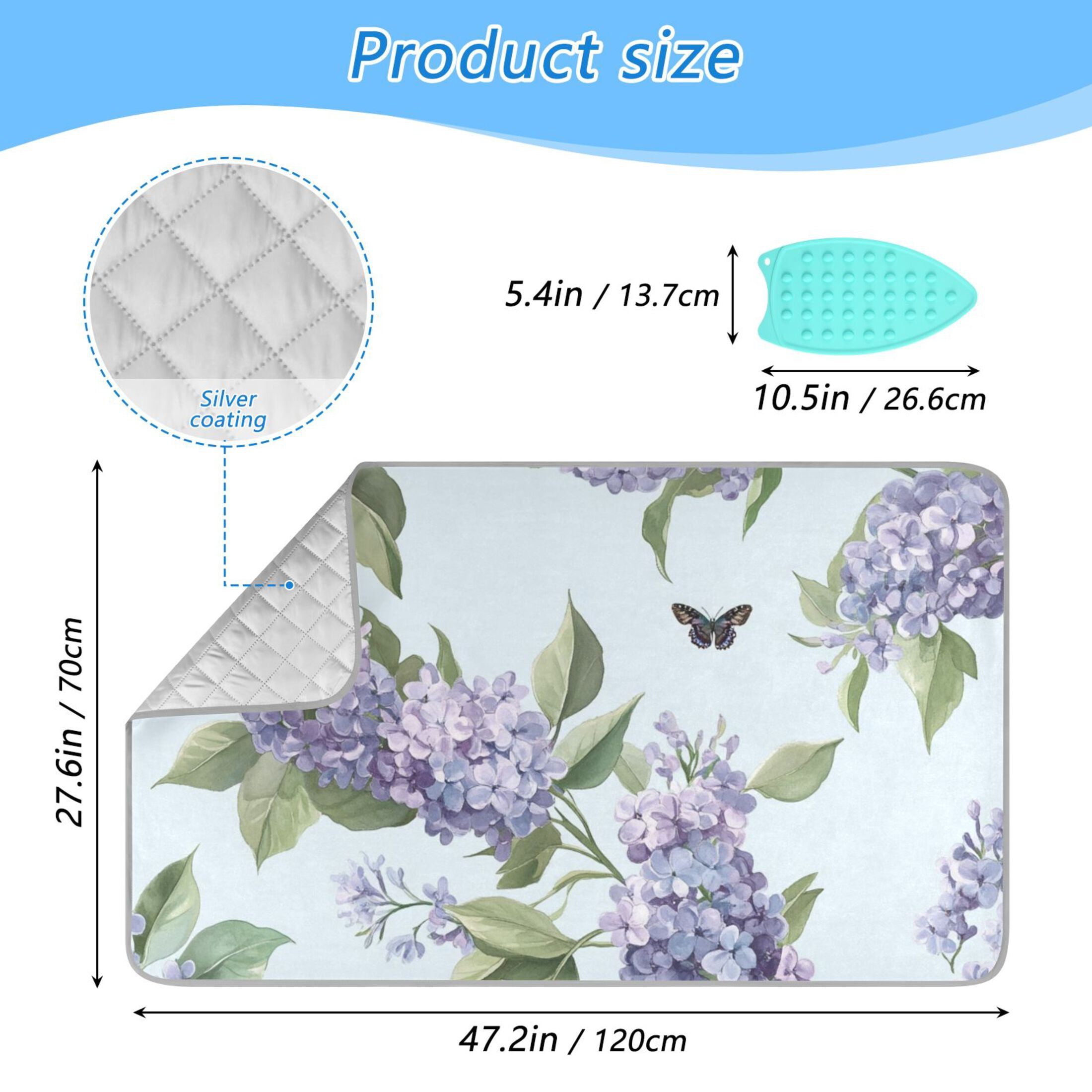 Beautiful Lilac Flowers and Butterflies Ironing Mat Blanket Portable Travel Ironing Pad Heat Resistant Pad 47.2" x 27.6”