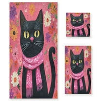 BZSMCE 3piece Bath Towel Sets Hand Bath Towels Fashion Friendly Black Cat Printed Towel Sets