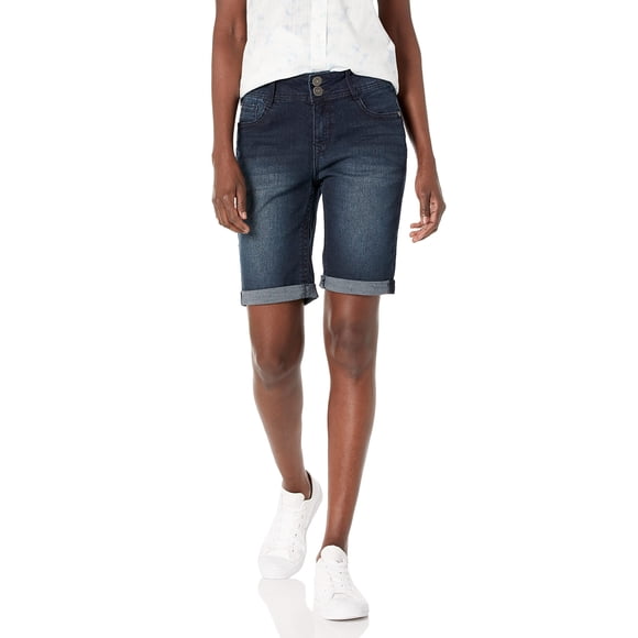 WallFlower Pantalones cortos de mezclilla con curvas deliciosas para mujer, talle medio, brillantes y con cinturón, Insta Stretch Juniors (estándar y Plus) BlackBerry Bermuda 0