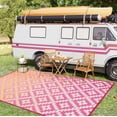 thumbnail image 6 of Wonnitar 9x12 Outdoor Rugs, Waterproof Plastic Portable Patio Rug, Large Reversible Camping Carpet, Modern Orange Pink Carpets for Balcony Beach, 6 of 8