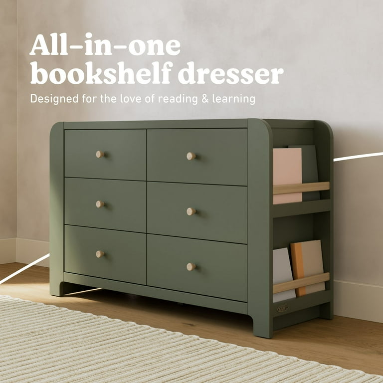 Graco Read-with-Me 6 Drawer Dresser with Bookshelves Olive/Driftwood