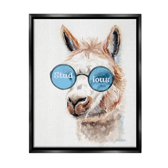 Stupell Industries Stud-ious Funny Llama Animals & Insects Painting Black Floater Framed Canvas Art Print Wall Art, 17 x 21