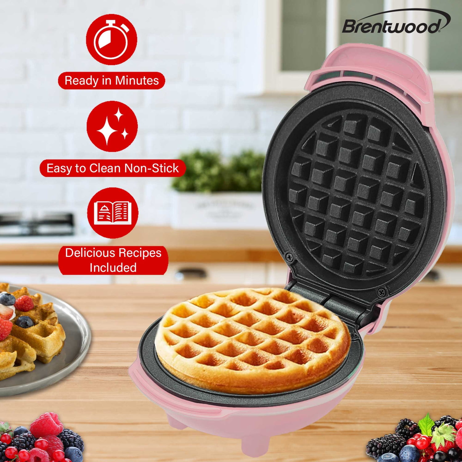 Brentwood 400-Watt 5-In. Non-Stick Mini Waffle Maker (Pink), TS-2141PK