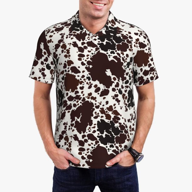 Balery Cow Skin Camisa Polo de Hombre con Estampado, de Manga Corta y Tejido Medio, Camisa Tipo Golf Polo-Large