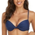 thumbnail image 4 of RELLECIGA Women's Navy Blue Push Up Bikini Top Twist Front Underwire Bathing Suit Size Large, 4 of 8