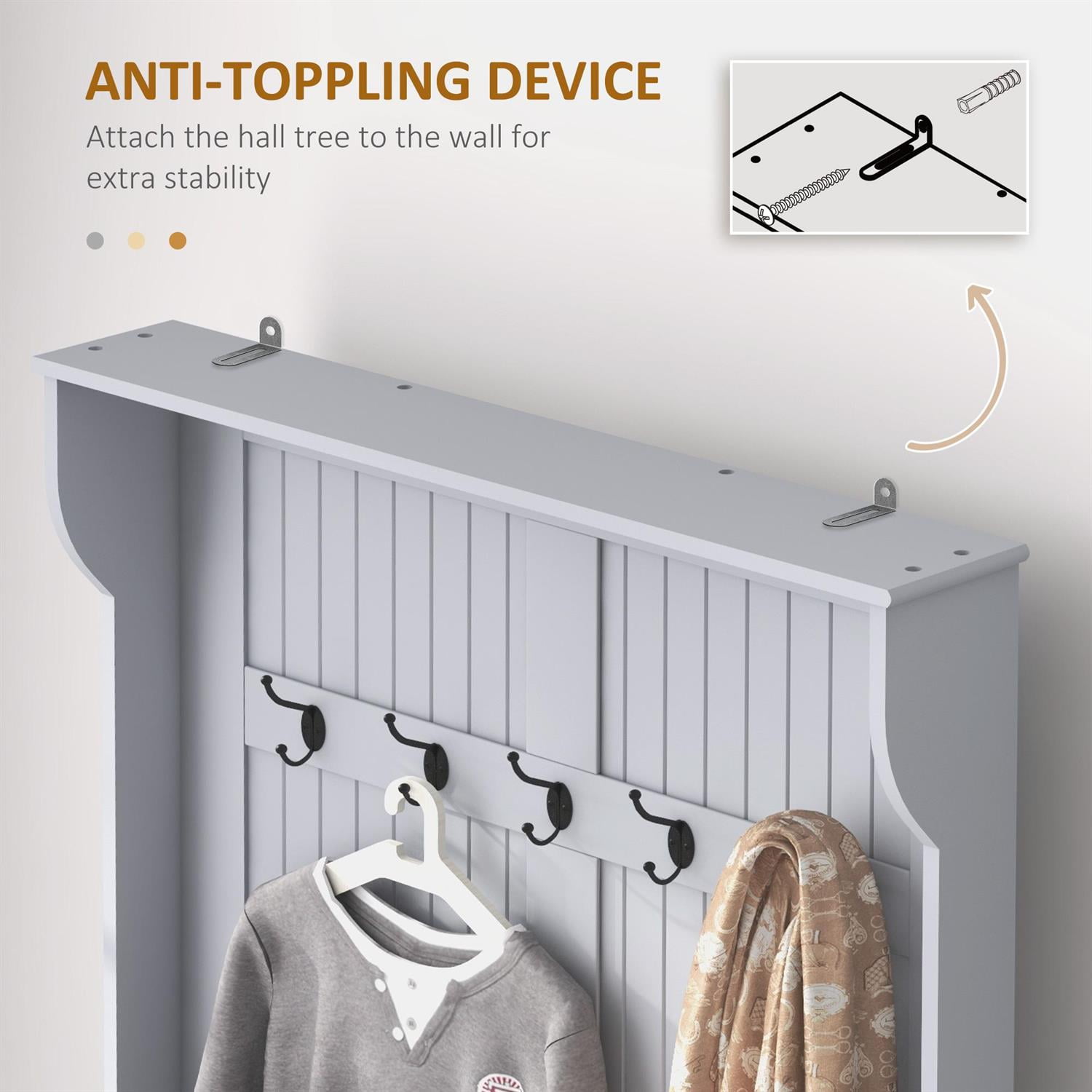 Demi Bonn 70" Hallway Bench with Coat Rack and Shoe Storage, 3-in-1 Entryway Organizer for Home, Storage Hooks and Hall Tree for Convenience, Gray