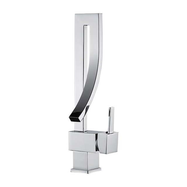 Grifo de cascada para fregadero de cocina moderno, grifo de agua fría y caliente con encimera dorada giratoria creativa de cobre