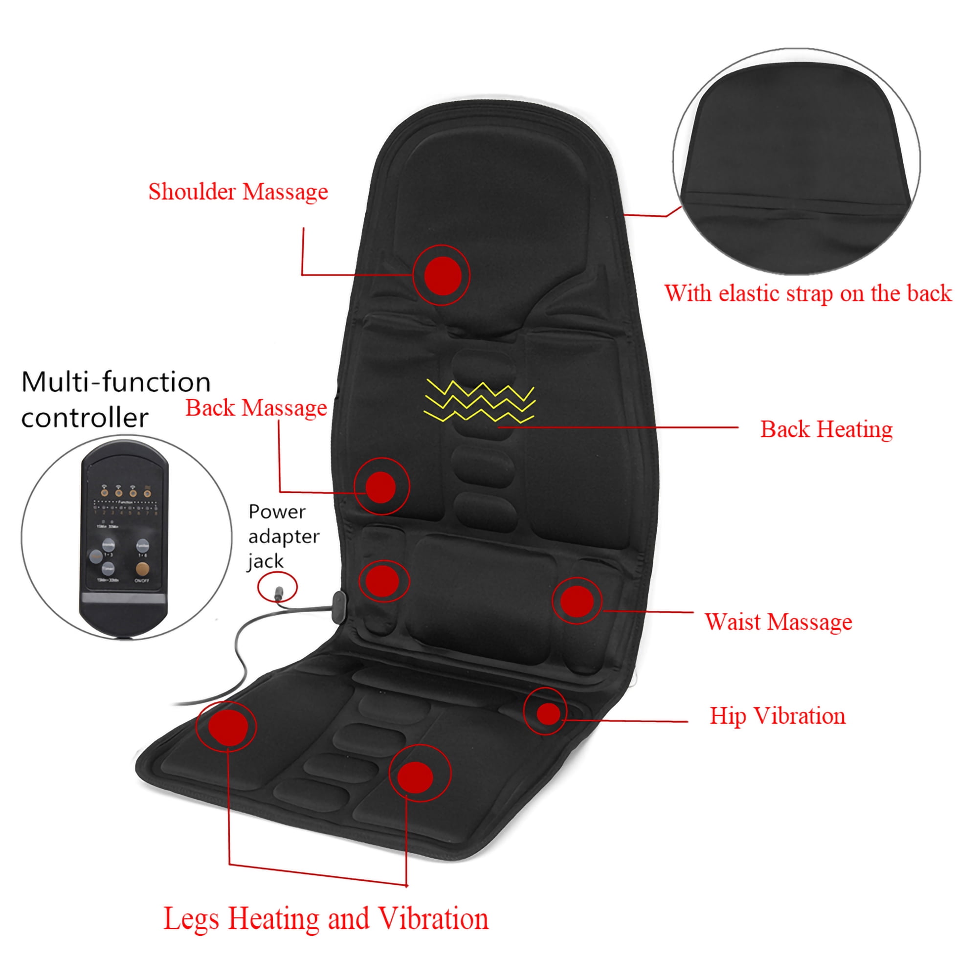 Walbest 12V Car Electric Massage Cushion Lumbar Massage, Car Seat