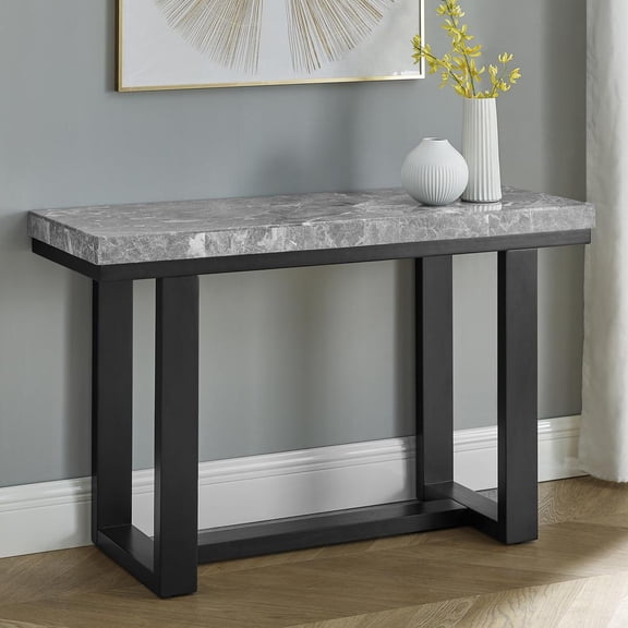 Steve Silver Lucca Gray Marble and Espresso Wood Sofa Table