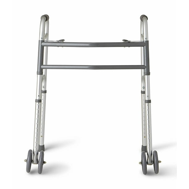 Medline Extra Wide Two Button Walker, 5" Wheels, 500lb Weight Capacity