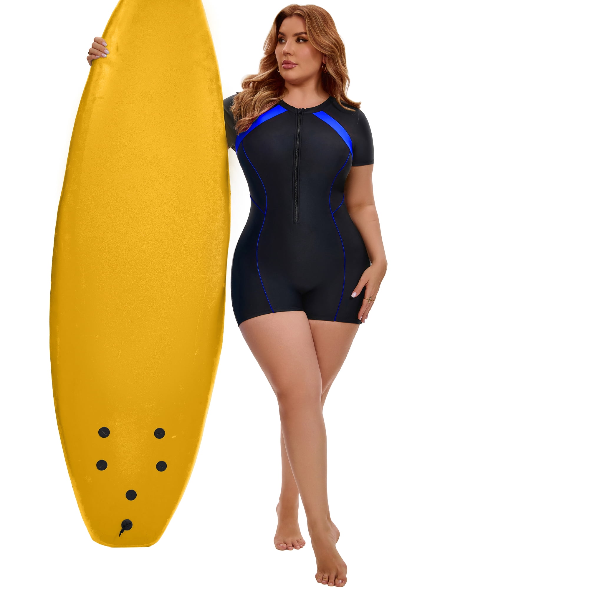 DARING DIVA Women's Plus 1 Piece Surfing with Short Swimwear 4X Black Blue