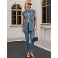 thumbnail image 3 of DARING DIVA Women's Button Down Oversized Sleeveless Utility Jean Jacket S Grey Blue, 3 of 7