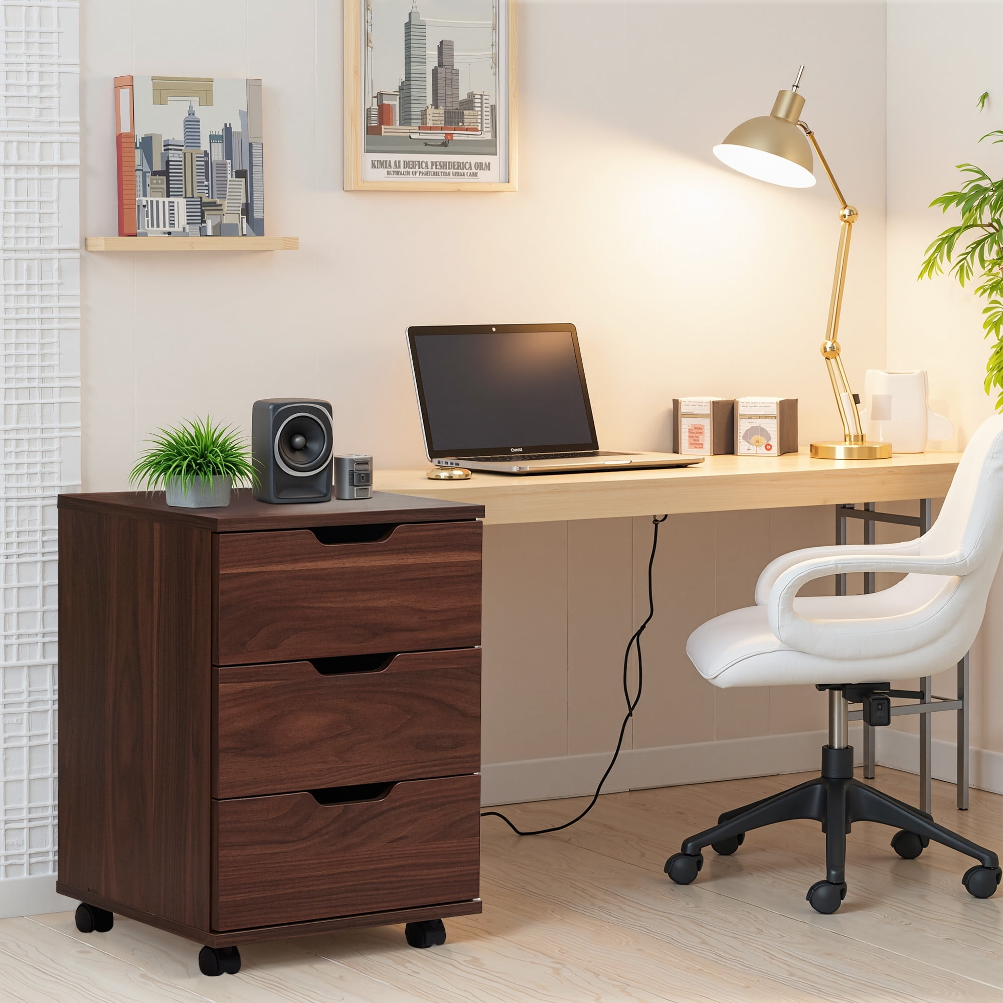 MAYEERTY 3-Drawer Vertical Wood Filing Cabinet with Casters for Home Office, Brown, Non-Assembled