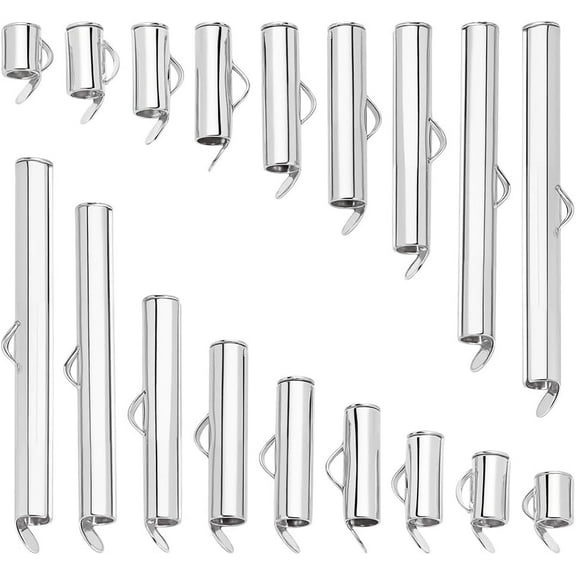 90Pcs 9 Size Slide On End Clasp 6-39.5mm Brass Tube Ball Bead Slider Crimp Multi-Strand Necklace Bracelet End Clasp Jewelry Making Findings for DIY Seed Beads Waist Beads Craft Making Silver