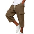thumbnail image 5 of BiZtdJrK Mens Capri Sweatpants with Pockets Drawstring Elastic Waist Straight Leg Cargo Capris Loose Fit Comfy Solid Color Summer Pants Coffee L, 5 of 7