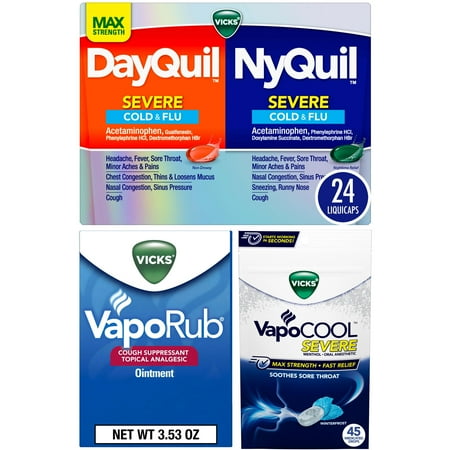 Vicks DayQuil and NyQuil Severe 24 Count + VapoCool Sore Throat Drops 45 Count + VapoRub 3.53oz