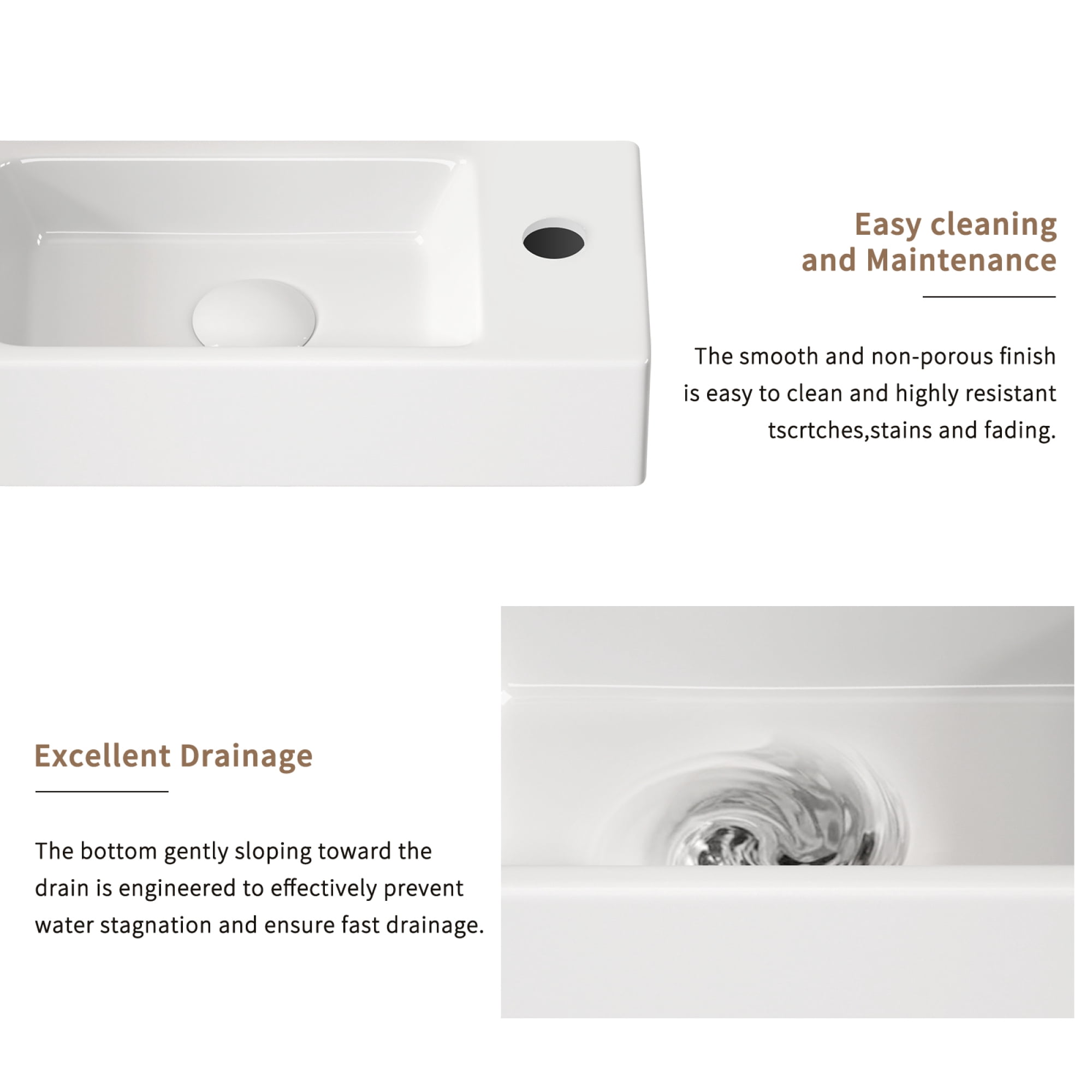 Wall-Mounted Ceramic Bathroom Sink,Small Cloakroom Basin Sink for Small Bathroom, Powder Room,14.57" x 7.09" x 3.54",Right