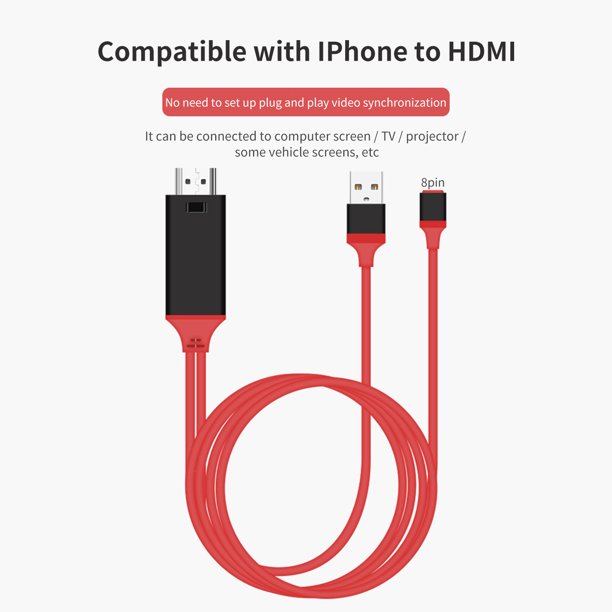Gwong Electrónica Cable adaptador compatible con HDMI 1080P Plug and Play TPE 8Pin a HDMI-Compatible Converter para iPhone
