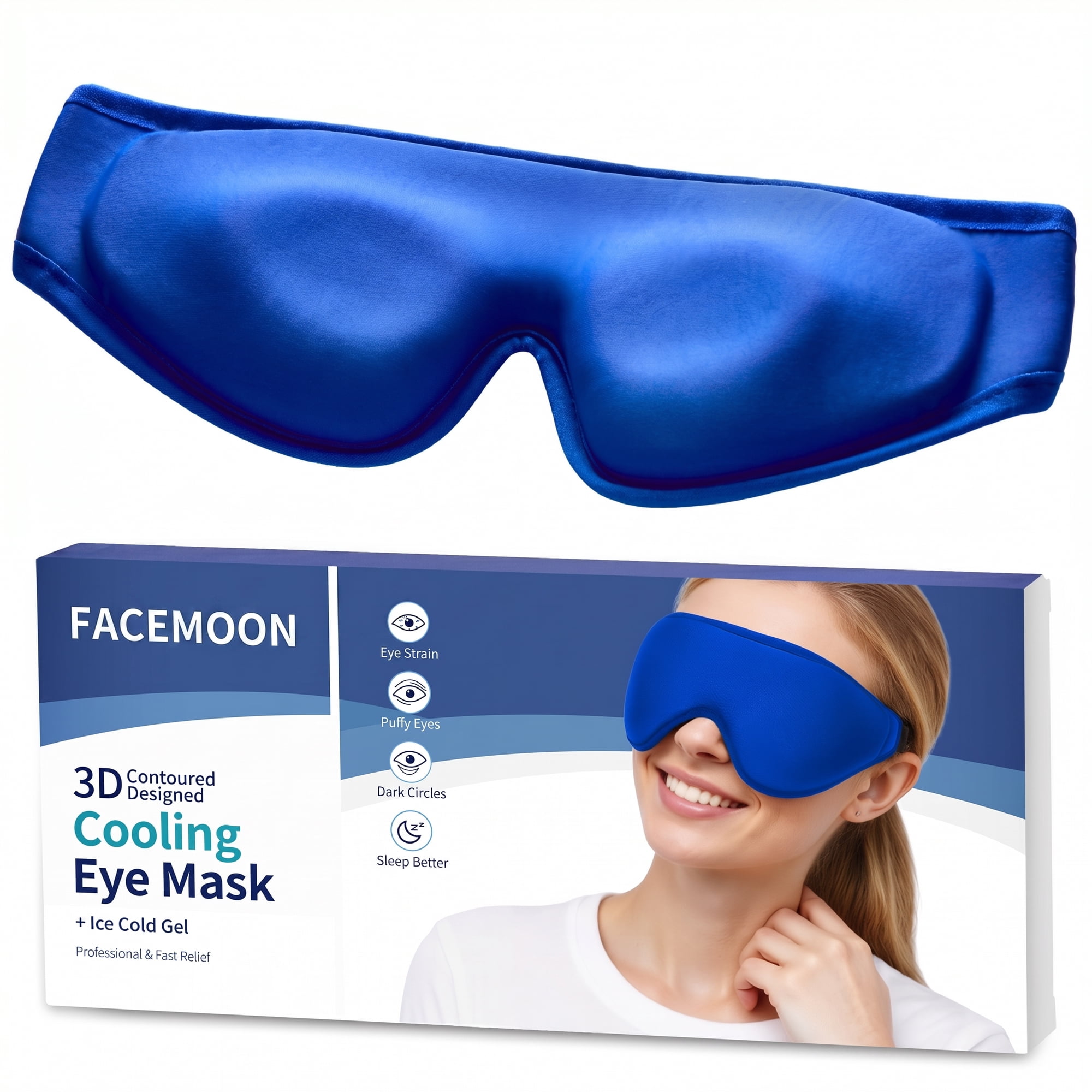 Contoured Eye Mask for Puffy Eyes: Cooling Gel Ice Compress for Dark Circles, Sinus Pain & Eye Strain, Reusable Cold Relief, Fits All Head Sizes, Daily Eye Care