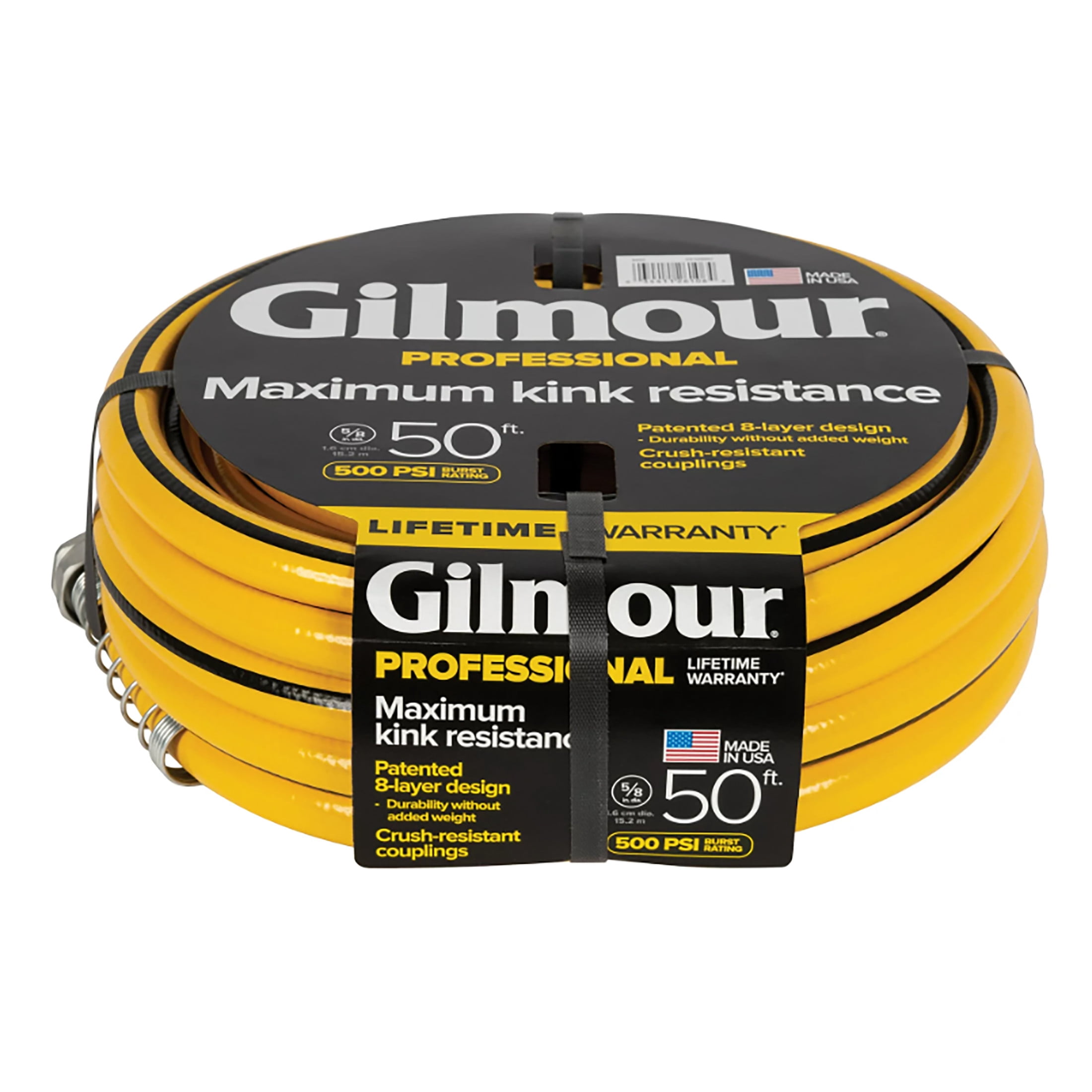 Gilmour Flexogen 50ft Heavy Duty Garden Hose, 5/8" All-Weather Water Hose with Crush-Resistant Aluminum Fittings, 500 PSI Burst Strength, Kink & Leak Resistant, Yellow