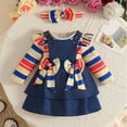 thumbnail image 2 of MEZZALL Girls Long Sleeve Striped O-Neck Romper Bodysuit Bowknot Suspender Skirts Outfit Sets Classic Clothes Sets, 2 of 7