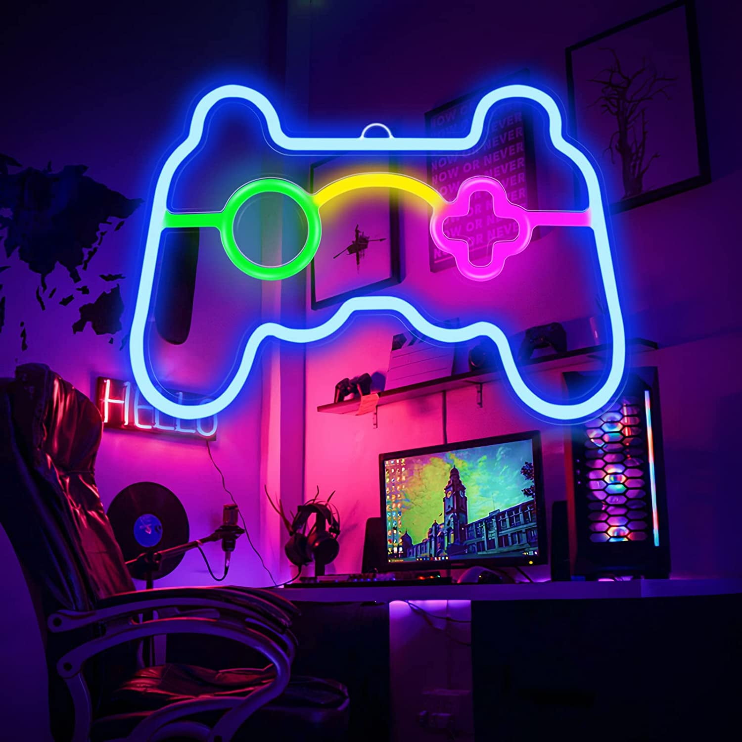 Baby Products Online - Neon Sign Game Controller  16 x 10.8 Inch Led Light  Sign for Wall, Playroom and Bedroom Decor Gamer ornaments for PlayStation  or Xbox for kids, teens, m - Kideno