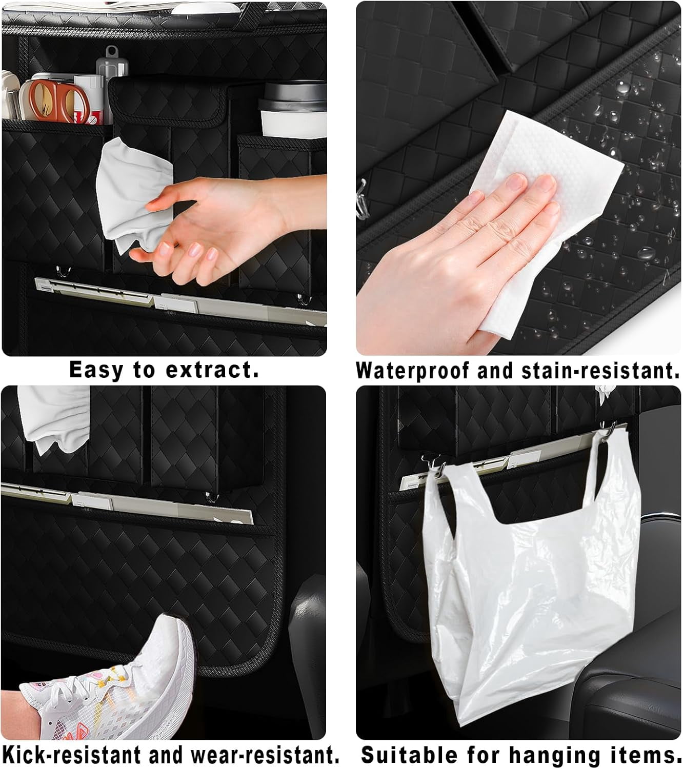 Back Seat Car Organizer 1 Pack,Backseat Organizer with Tray,Multifunctional Car Seat Back Storage Box with Foldable Tablet Holder (Black, Weave)