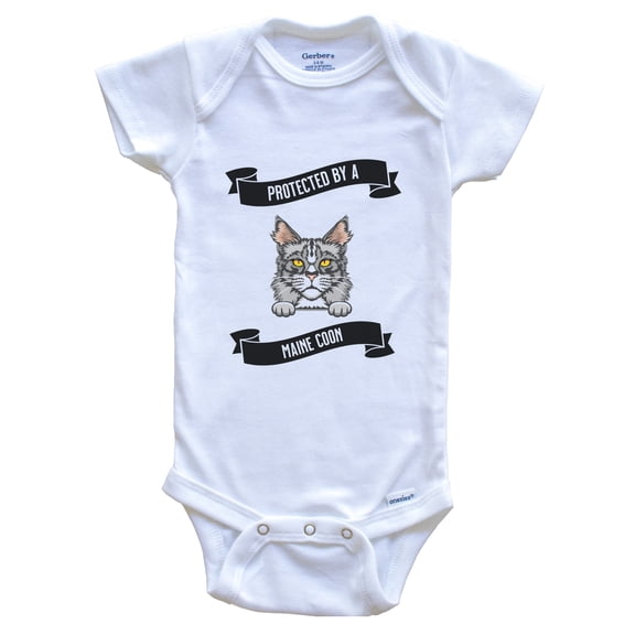 Protected By A Maine Coon Cat Cute Kitten Baby Bodysuit, 0-3 Months White