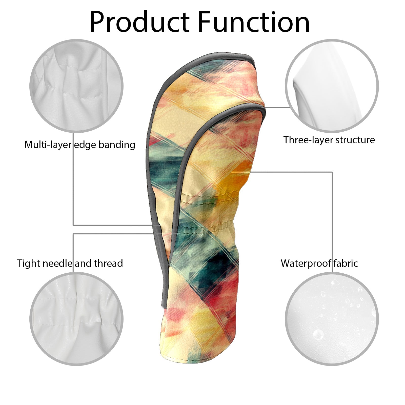Golf Club Covers PU Leather Waterproof Head Covers for Fairway Woods Hybrids Colored Squares