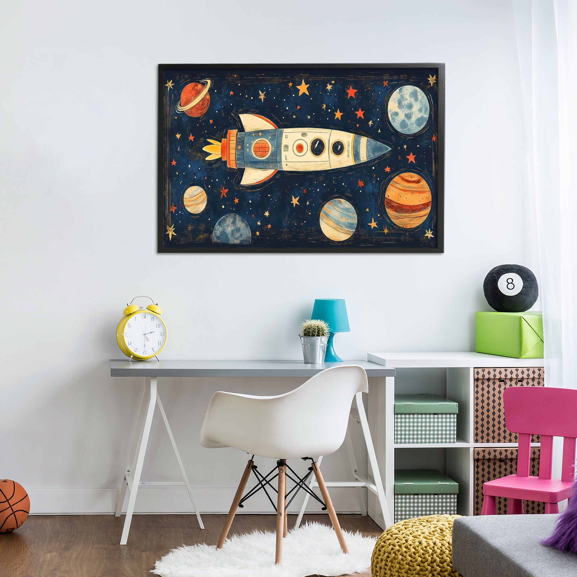 Stupell Industries Retro Rocket & Planets Black Framed Giclee Art, design by Creative Studio
