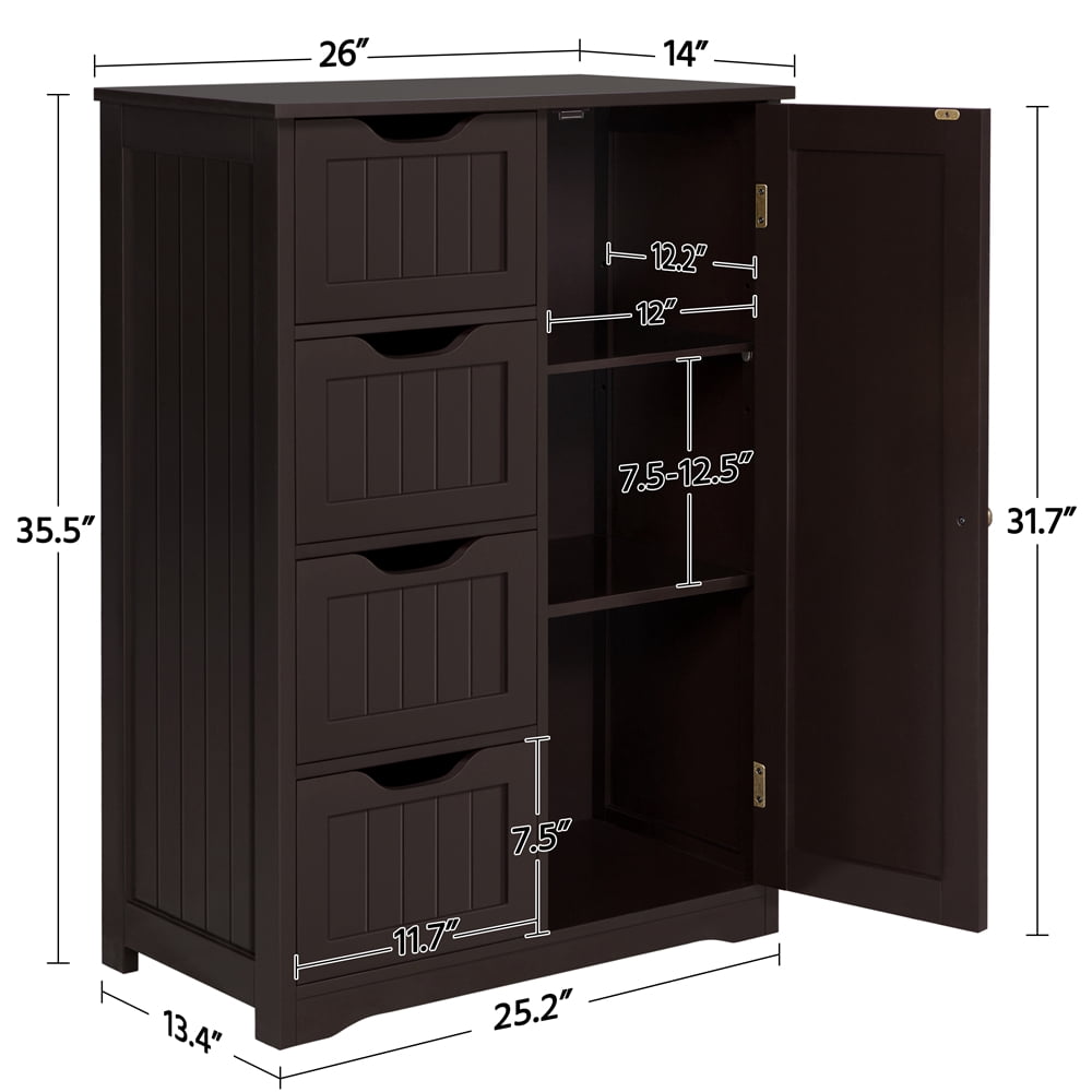 Yaheetech Wooden Free-Standing Bathroom Floor Cabinet with Drawers and Cupboard, Espresso
