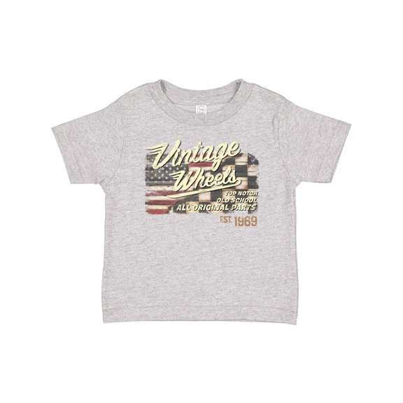 Inktastic Vintage Wheels over top American Racing Flag Boys or Girls Baby T-Shirt
