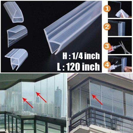 

2-Pack Frameless Shower Door Side Seal Strip for 1/4 Glass Vertical Polycarbonate H-Jamb 180 Degree 120”L