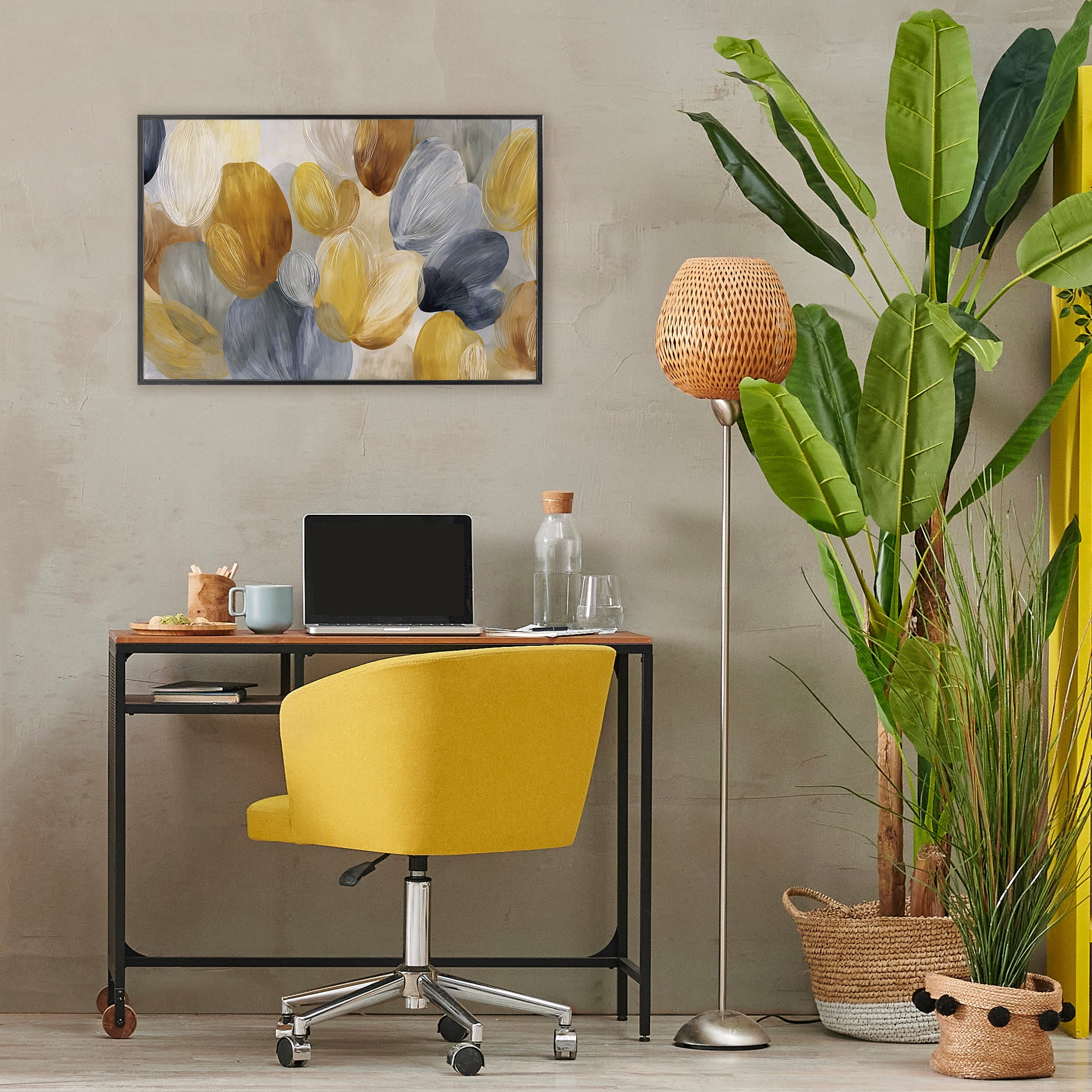 Stupell Industries Warm Oblong Layered Shapes Black Framed Giclee Art, design by Jacky Ngan