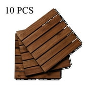 10PCS Flooring Tiles Interlocking, 12" x 12" Waterproof Acacia Wood Flooring Patio Deck Tiles for Patio Garden Deck Poolside Indoor and Outdoor, LJ3905