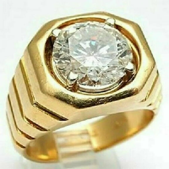 Solitaire Men's Pinky Ring 14K Yellow Gold Plated 2.00Ct Round Cut Lab Created Diamond Real 925 Sterling Silver