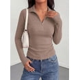 thumbnail image 4 of PRETTYGARDEN Women's Fall Quarter Zip Long Sleeve Shirts Soft Stretchy Ribbed Knit, Collared Zipper Slim Fitted, Raglan Sleeves Pullover, Dressy Casual Tops, Trendy Going Out Outfits, 4 of 8