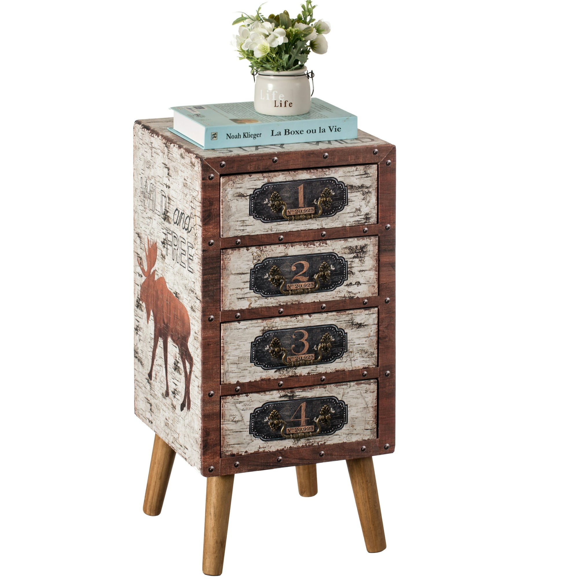 Antique Rustic Brown Wood Vintage Tallboy Chest with 4 Drawers and Legs Walmart
