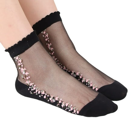 

1 Pairs Unisex Warm Soft Embroidered Mesh Sport Socks Medium Stockings Casual Socks Socks Black One Size