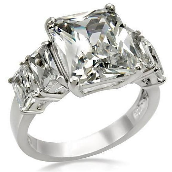 Womens Rings High polished (no plating) Stainless Steel Ring with AAA Grade CZ in Clear TK007