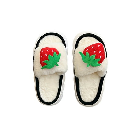 

Colisha Women Lightweight Winter Warm Fuzzy Slippers Indoor Breathable Plush Slipper Ladies Bedroom Platform Fluffy Slides Small Strawberry 8.5-9