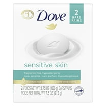 Dove Beauty Bar Women's Bath Soap Sensitive Unscented Hypoallergenic for Sensitive Skin, 3.75 oz 2 Bars