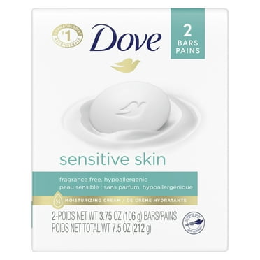Dove Beauty Bar Women's Bath Soap Sensitive Unscented Hypoallergenic for Sensitive Skin, 3.75 oz 2 Bars