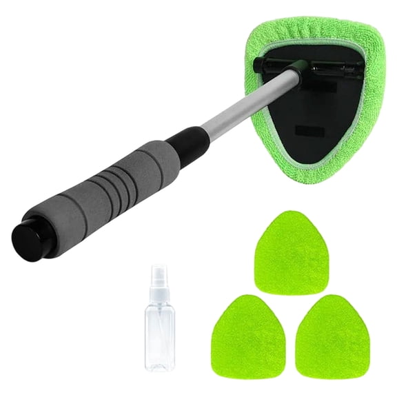 Windshield Cleaning Interior Exterior Auto Glass With Detachable Handle 4 Reusable Microfiber Pads Extendable Wiper Brush For Trucks Home