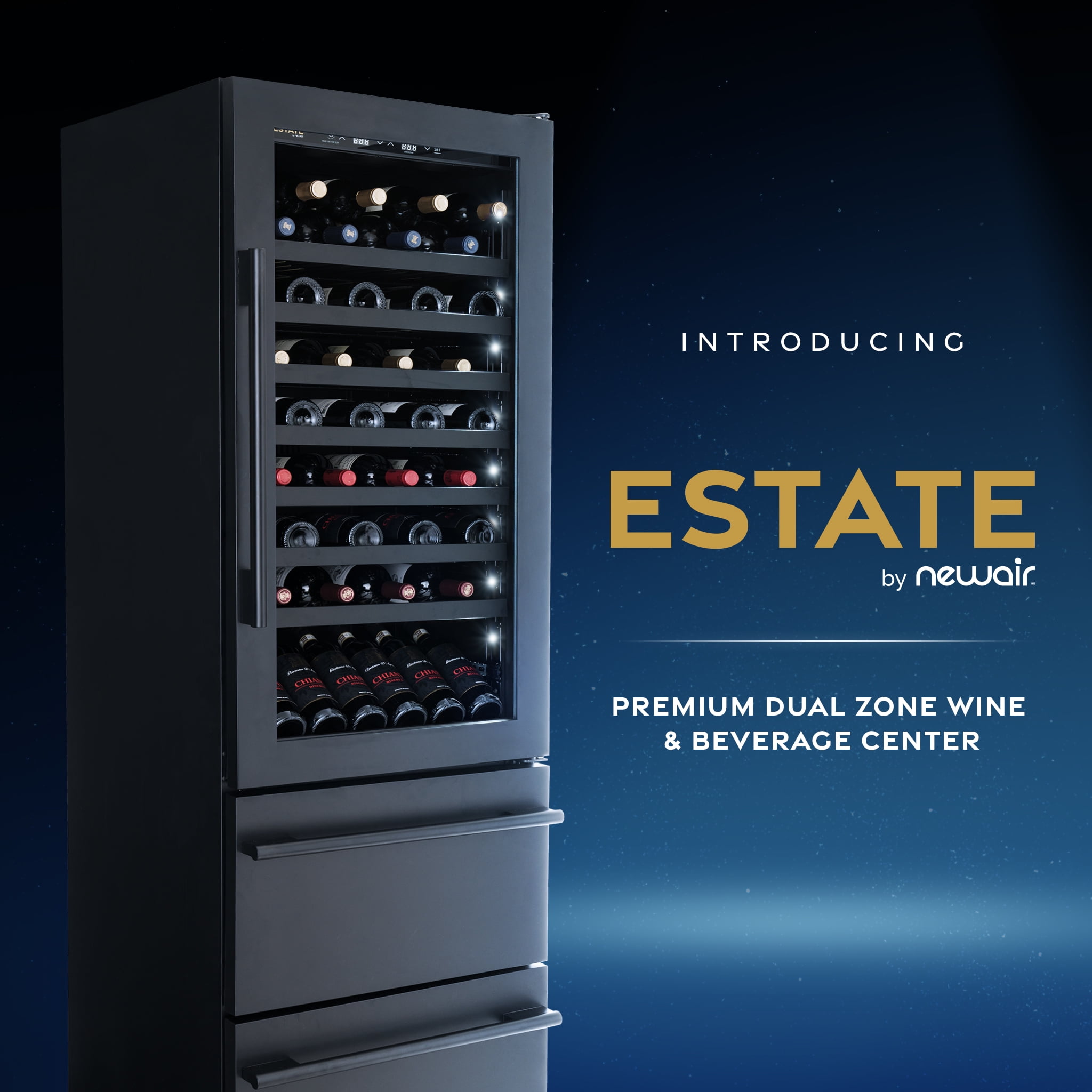 ESTATE 24” Premium Dual Zone Wine Fridge and Beverage Center, Drawer Cabinets with 175 Can Capacity